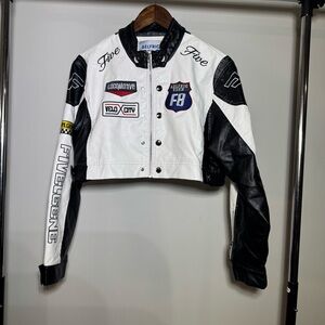 White and Black Women's Motorcycle Biker Jacket Size Medium